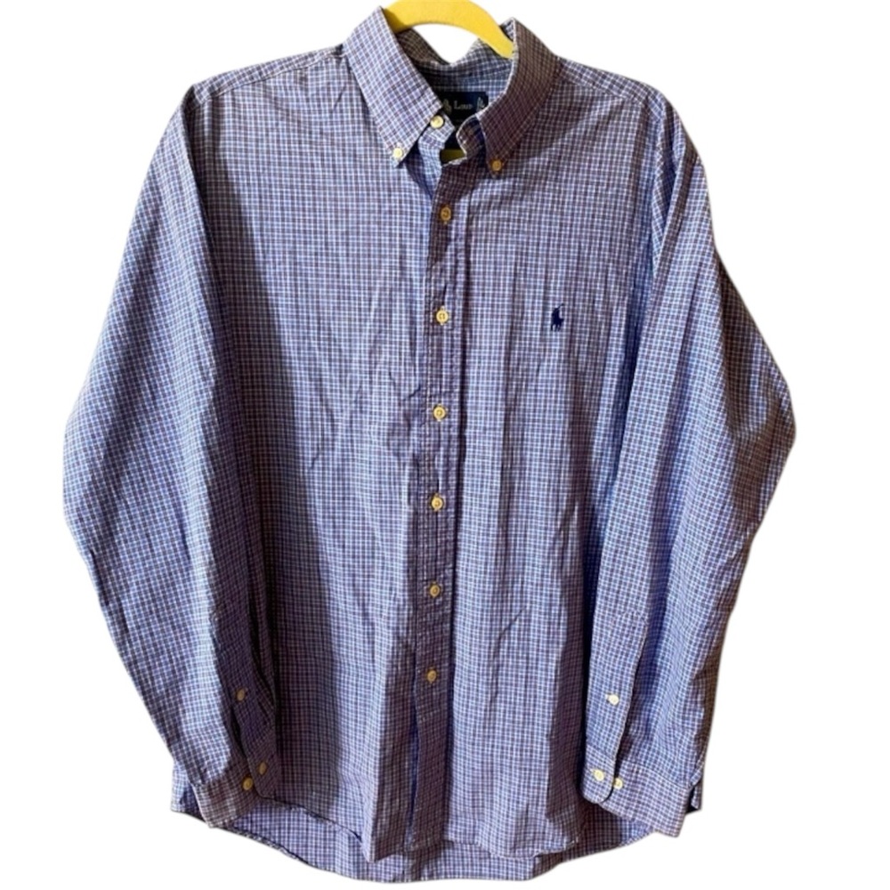 Ralph Lauren Button Down Shirt, Sz 16 1/2, 34/35, Plaid, Blue Label, Geometric
